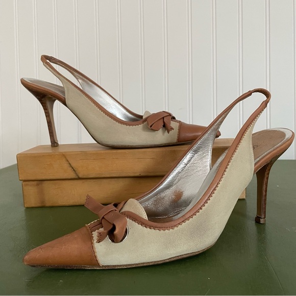 Dolce & Gabbana Pointy Toe Slingbacks w Bowtie Vamps in Cream Suede *Italy* - Picture 1 of 11